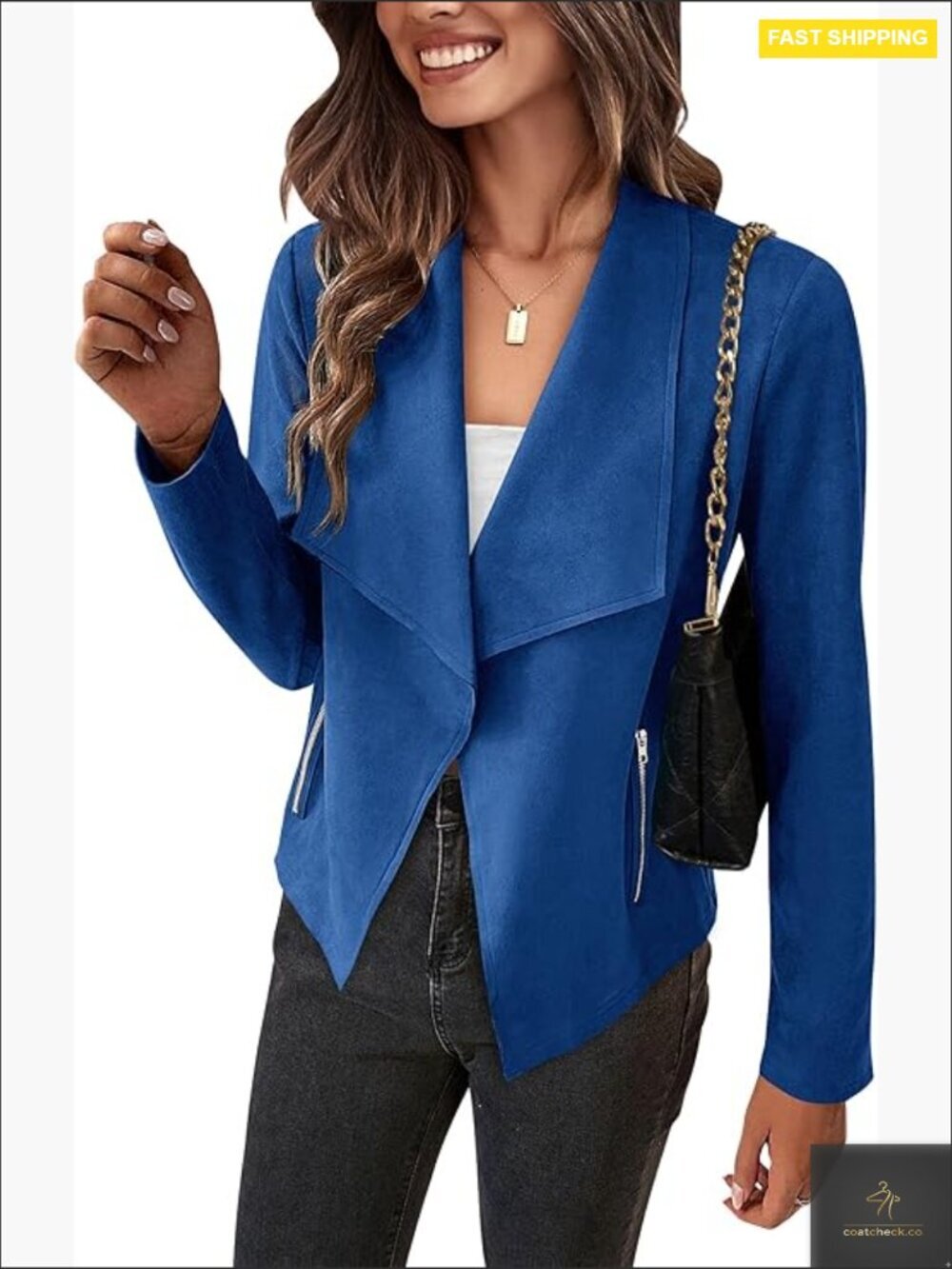 Faux Suede Cropped Jacket Open Front Waterfall Collar Casual Chic Fall Outwear